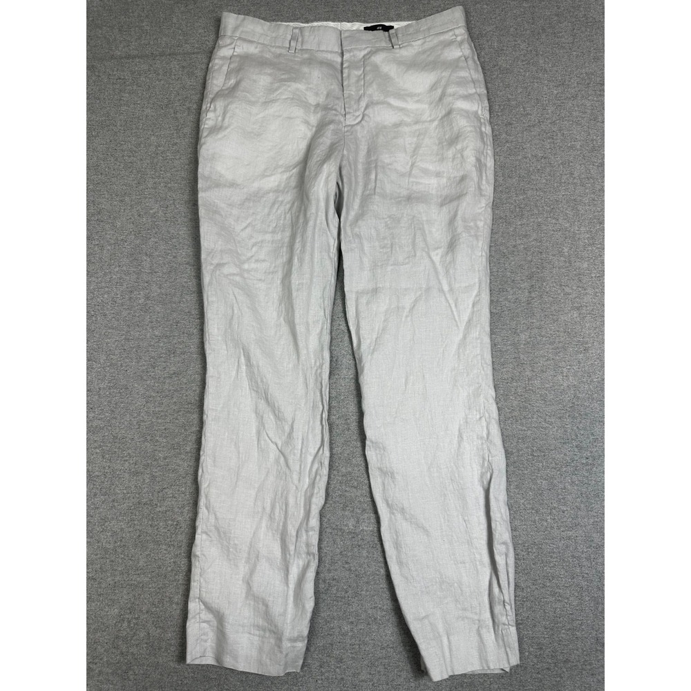 H&M 100% Linen Slim Fit Pants 34x30 White Light Gray Breathable Trousers